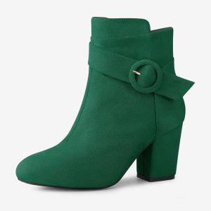 Round Toe Block Heel Boots Ankle Booties Emerald Green/9 - Allegra K catalog