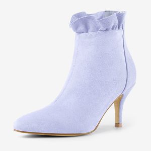 Pointed Toe Stiletto Heel Ruffle Ankle Boots Purple/6 - Allegra K catalog