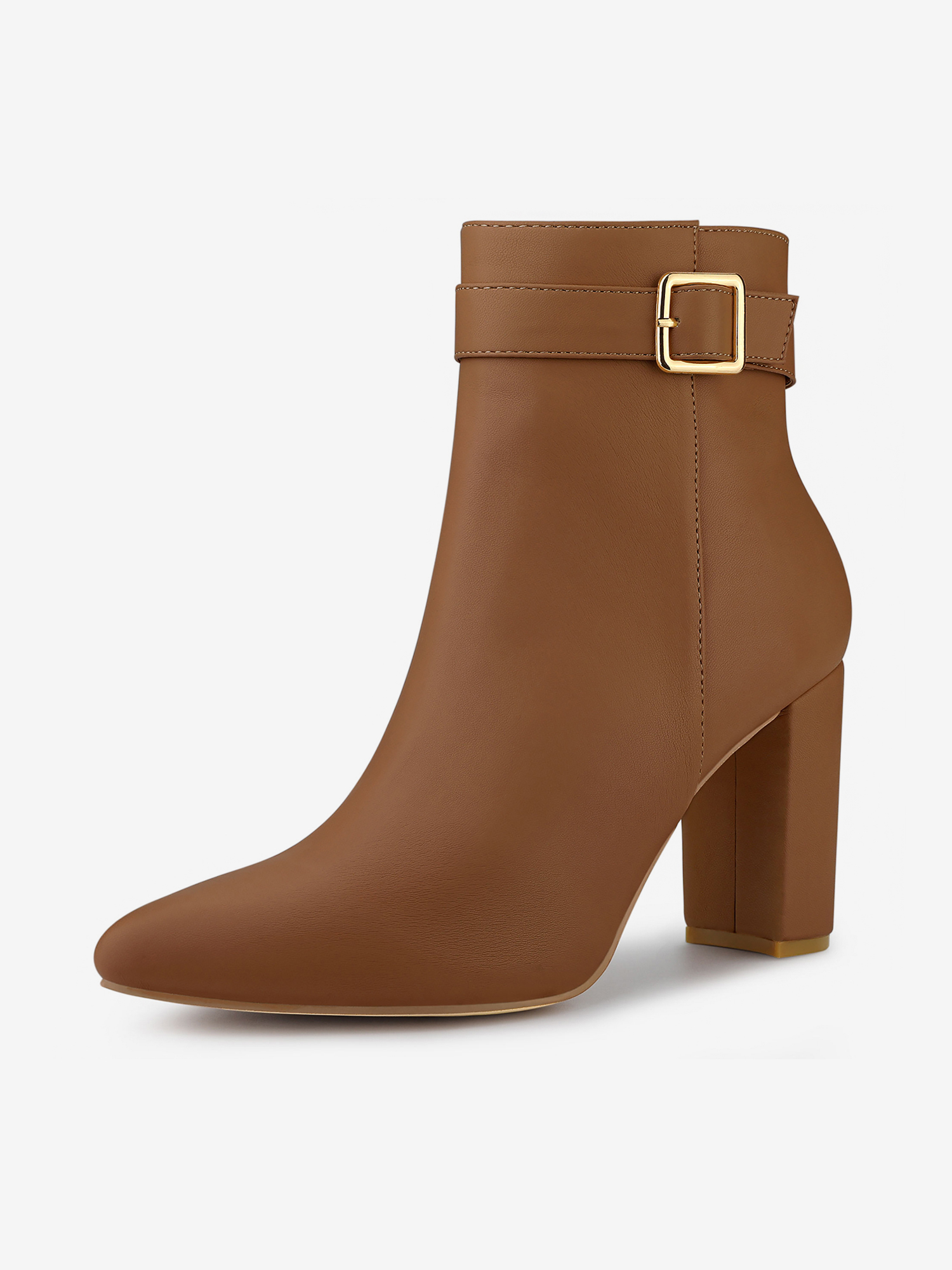 Pointed Toe Buckle Decor Heel Ankle Booties Brown/6 - Allegra K catalog