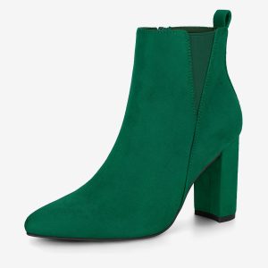 Pointed Toe Zipper Block Heel Ankle Chelsea Boots Emerald Green/7 - Allegra K catalog
