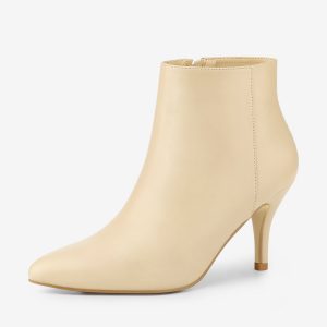 Pointed Toe Zipper Stiletto Heel Ankle Boots Nude/10 - Allegra K catalog