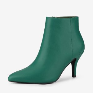Pointed Toe Zipper Stiletto Heel Ankle Boots Green/7 - Allegra K catalog