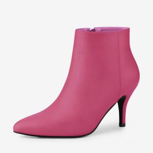 Pointed Toe Zipper Stiletto Heel Ankle Boots Hot Pink/9 - Allegra K catalog