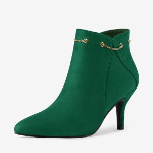 Pointed Toe Side Zip Stiletto Heel Ankle Booties Emerald Green/6 - Allegra K catalog