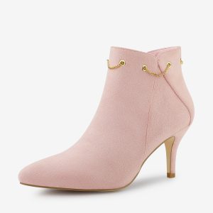 Pointed Toe Side Zip Stiletto Heel Ankle Booties Pink/10 - Allegra K catalog