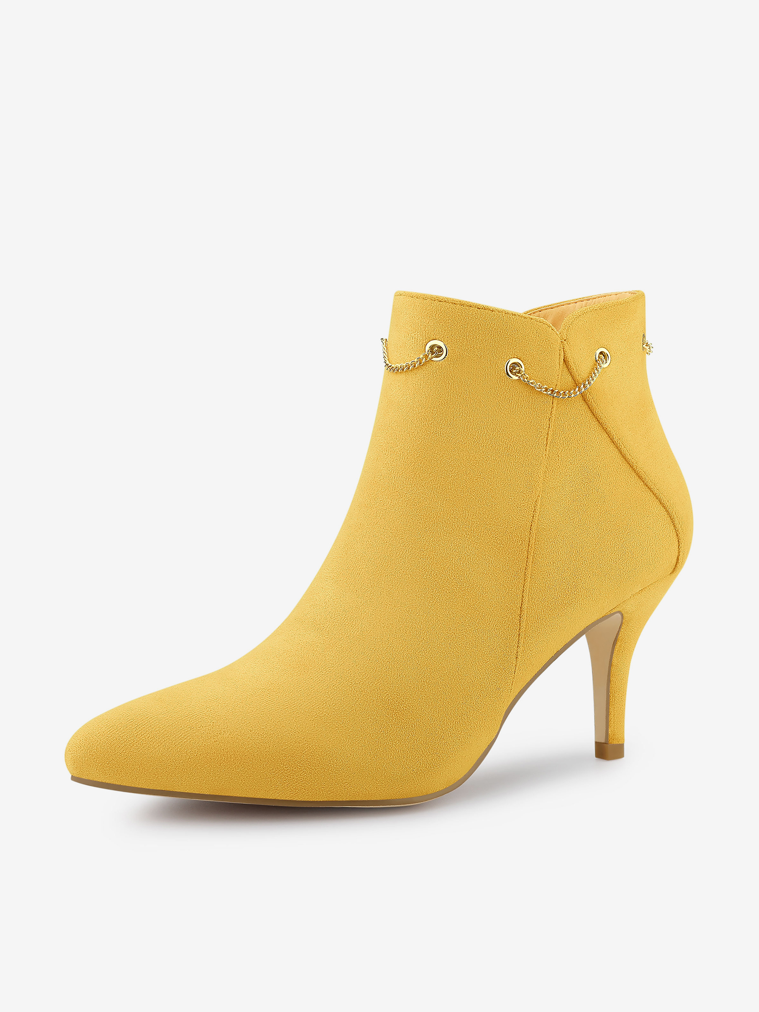 Pointed Toe Side Zip Stiletto Heel Ankle Booties Yellow/5.5 - Allegra K catalog