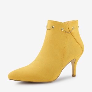 Pointed Toe Side Zip Stiletto Heel Ankle Booties Yellow/7 - Allegra K catalog