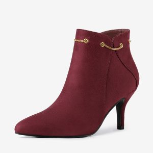Pointed Toe Side Zip Stiletto Heel Ankle Booties Burgundy/9 - Allegra K catalog