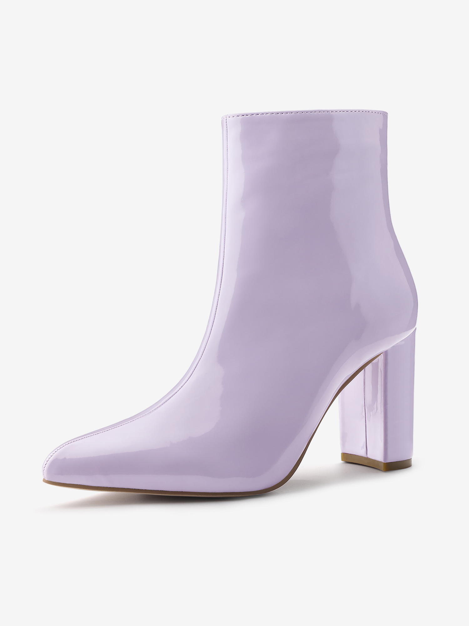 Faux Patent Leather Chunky Heel Pointed Toe Zipper Ankle Boots Purple/10 - Allegra K catalog