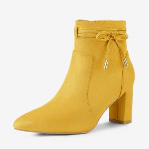 Pointed Toe Block Heel Zipper Ankle Boots Yellow/9 - Allegra K catalog