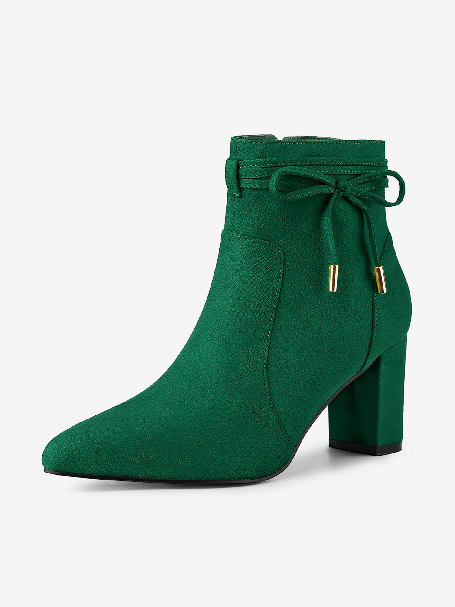 Pointed Toe Block Heel Zipper Ankle Boots Emerald Green/7 - Allegra K catalog