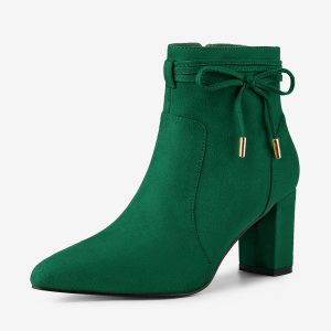 Pointed Toe Block Heel Zipper Ankle Boots Emerald Green/10 - Allegra K catalog