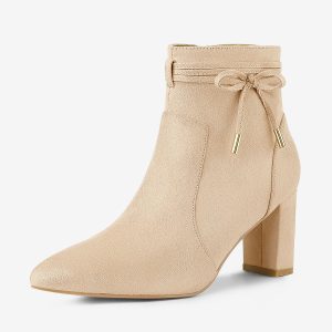 Pointed Toe Block Heel Zipper Ankle Boots Camel/10 - Allegra K catalog