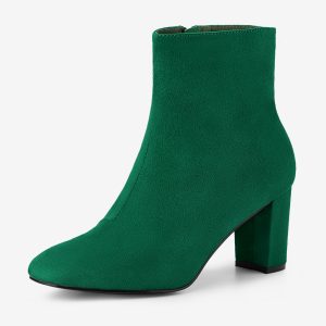 Dress Side Zip Chunky Heel Ankle Boots Emerald Green/10 - Allegra K catalog