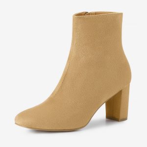 Dress Side Zip Chunky Heel Ankle Boots Camel/7 - Allegra K catalog
