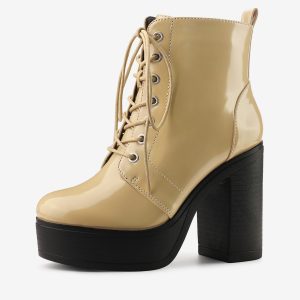 Platform Chunky High Heel Lace Up Combat Boots Khaki/8.5 - Allegra K catalog