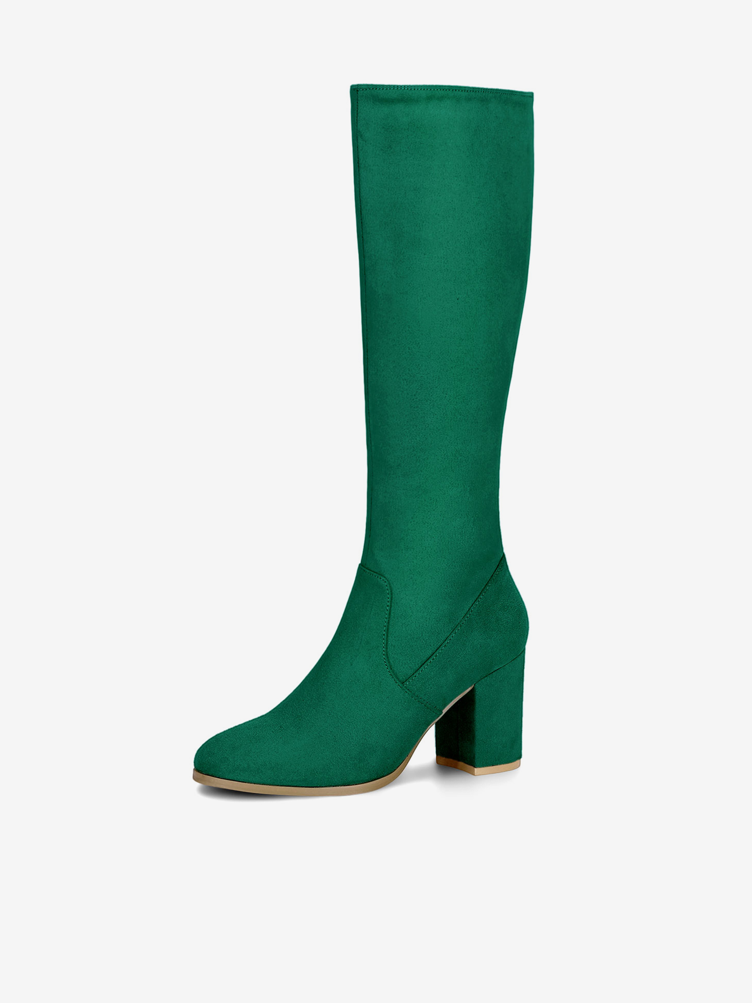 Side Zipper Faux Suede Chunky Heel Knee High Boots Emerald Green/8.5 - Allegra K catalog