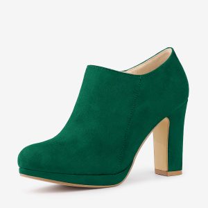 Platform Round Toe Chunky Heel Ankle Booties Emerald Green/6 - Allegra K catalog