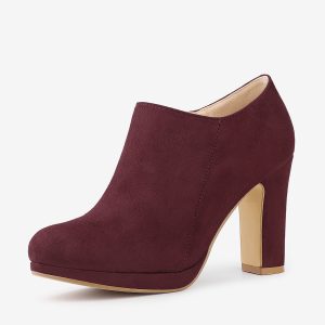 Platform Round Toe Chunky Heel Ankle Booties Burgundy/9 - Allegra K catalog