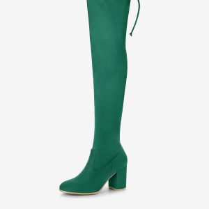 Round Toe Chunky Heel Over the Knee High Boots Green/7 - Allegra K catalog