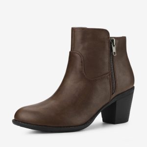 Low Chunky Heel Side Zipper Ankle Booties Brown/8 - Allegra K catalog