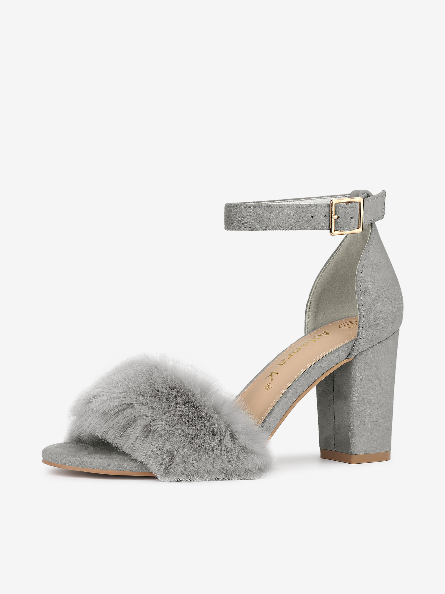 Faux Fur Ankle Strap Block Heel Sandals Gray/8 - Allegra K catalog