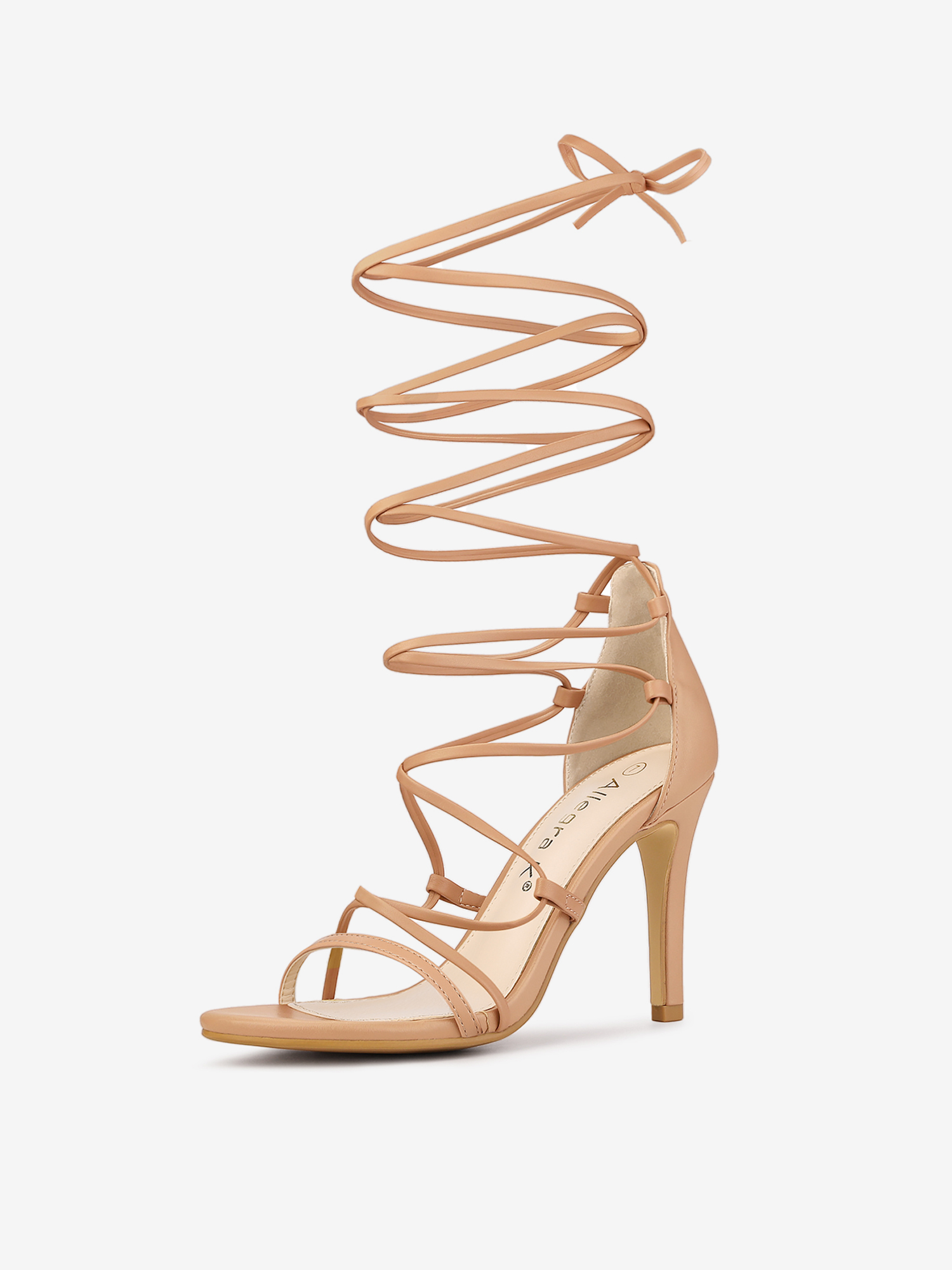 Strappy Straps Lace Up Stiletto Heel Sandals Nude/7 - Allegra K catalog