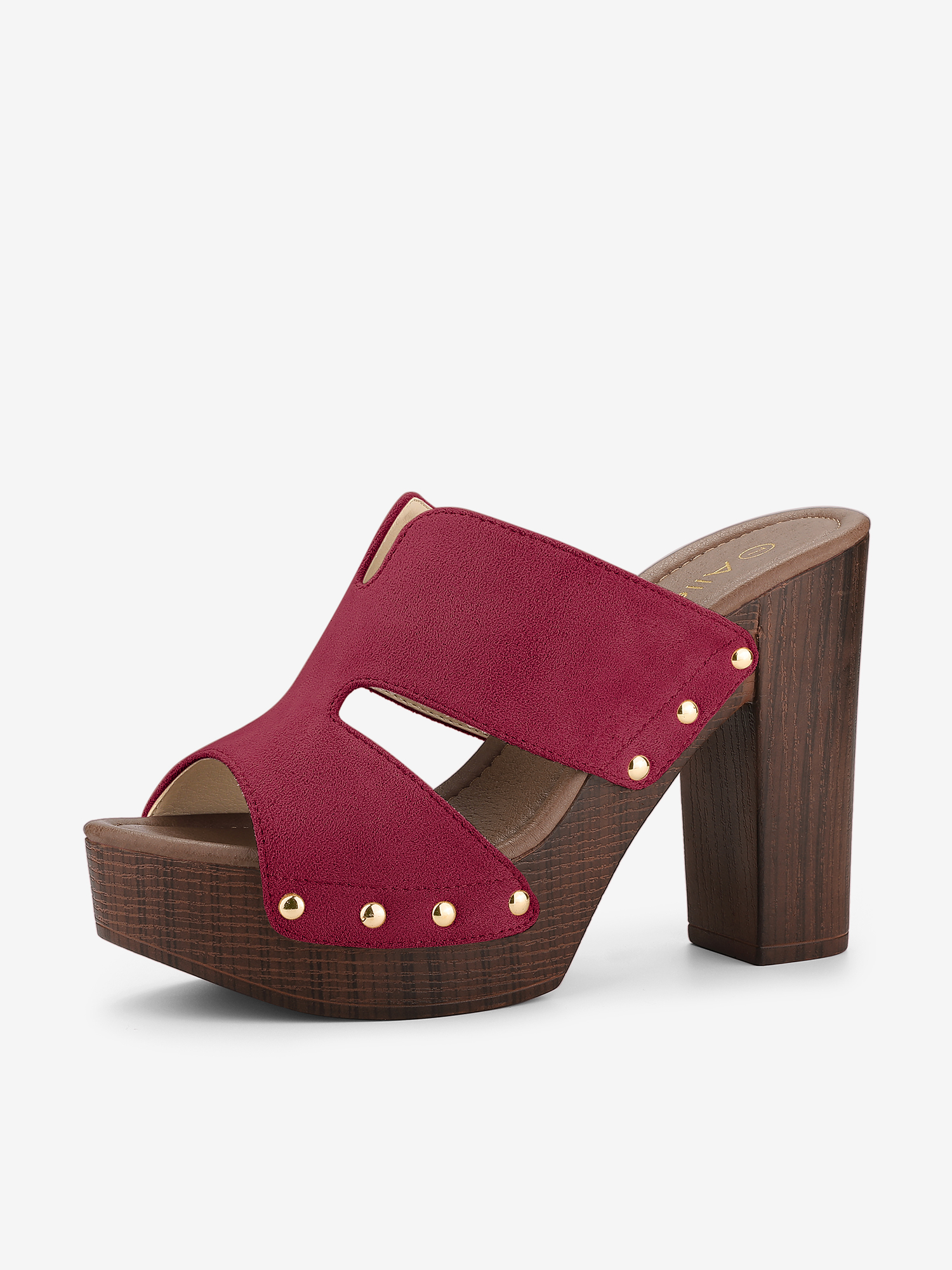 Faux Suede Platform High Block Heel Slides Sandals Burgundy/10 - Allegra K catalog