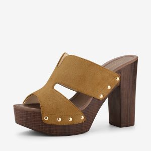 Faux Suede Platform High Block Heel Slides Sandals Brown/6.5 - Allegra K catalog