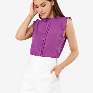 Business Office 1950s Ruffled Retro Sleeveless Work Blouses Fuchsia/XL - Allegra K catalog