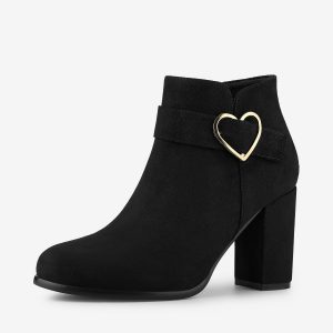 Buckle Side Zip Chunky Heel Ankle Boots Black/7.5 - Allegra K catalog
