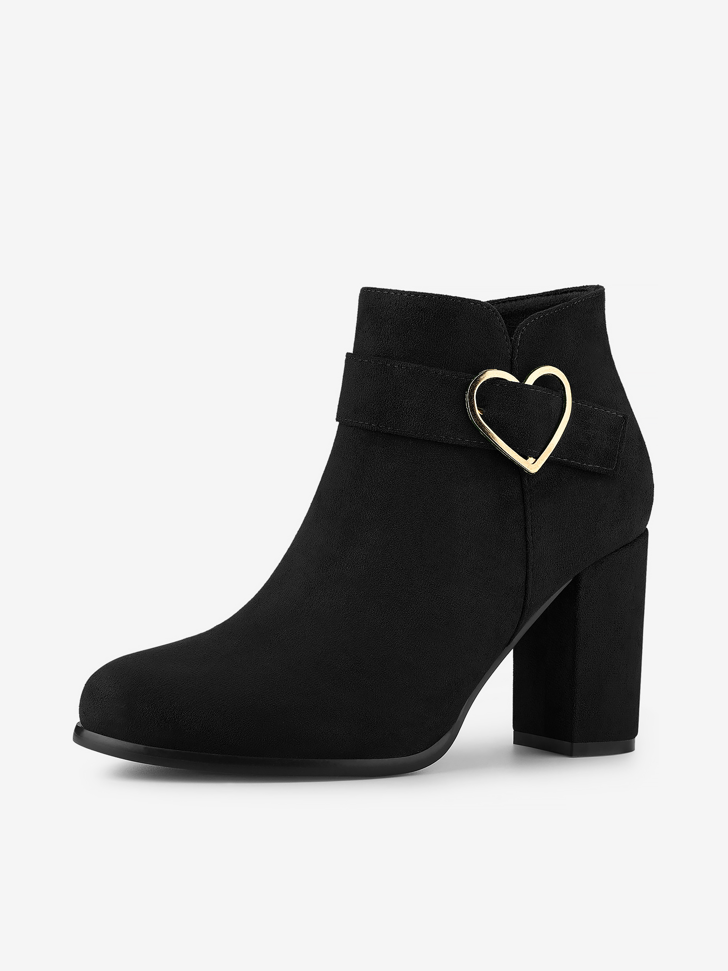 Buckle Side Zip Chunky Heel Ankle Boots Black/8 - Allegra K catalog