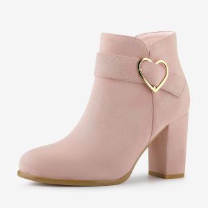 Buckle Side Zip Chunky Heel Ankle Boots Dust Pink/6 - Allegra K catalog