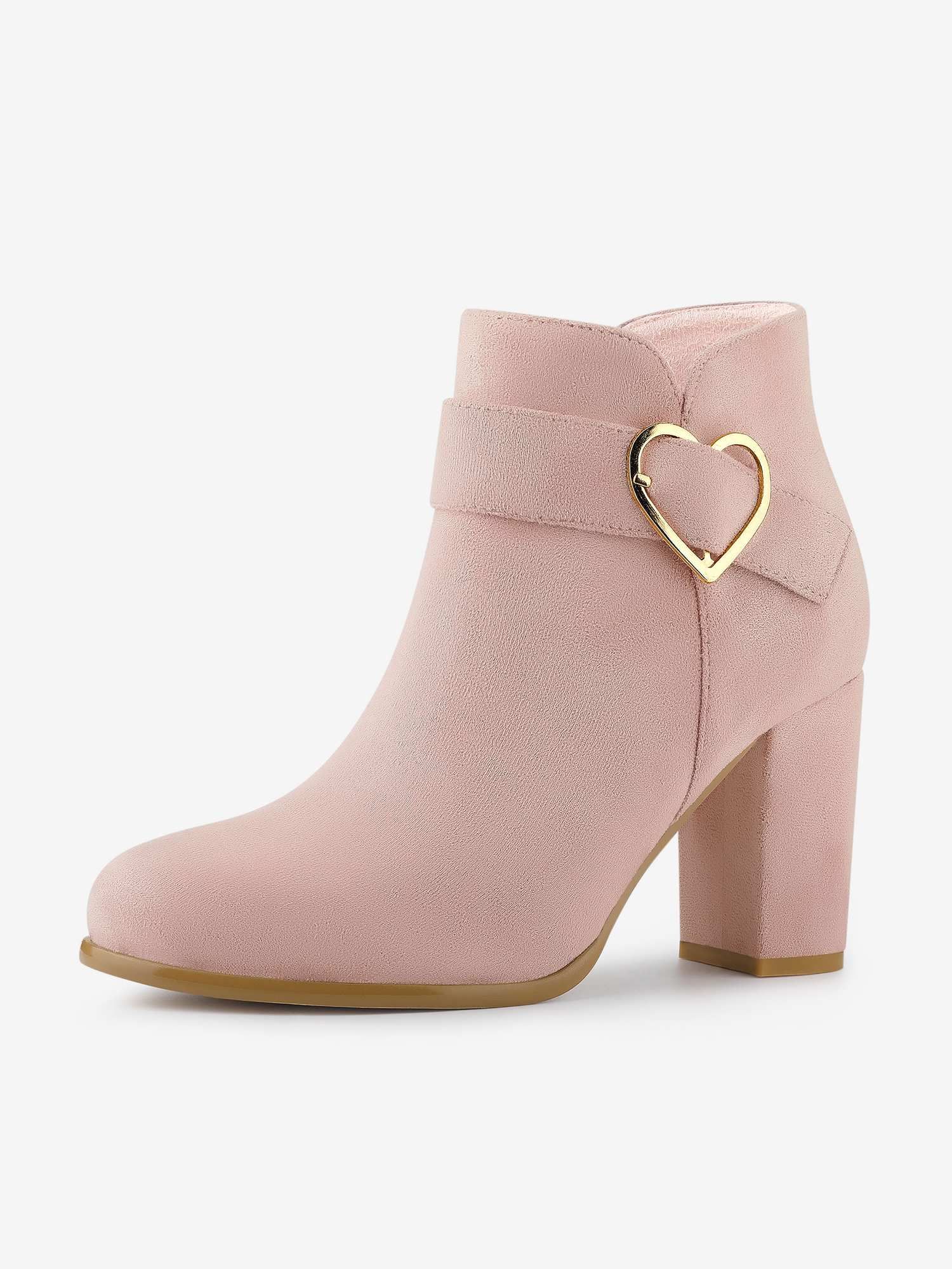 Buckle Side Zip Chunky Heel Ankle Boots Dust Pink/7 - Allegra K catalog
