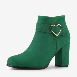 Buckle Side Zip Chunky Heel Ankle Boots Emerald Green/7 - Allegra K catalog