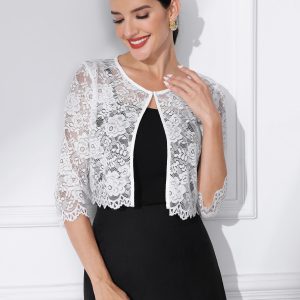 Allegra K Elegant Sheer Floral Lace Cropped Bolero Shrug White/M - Allegra K catalog