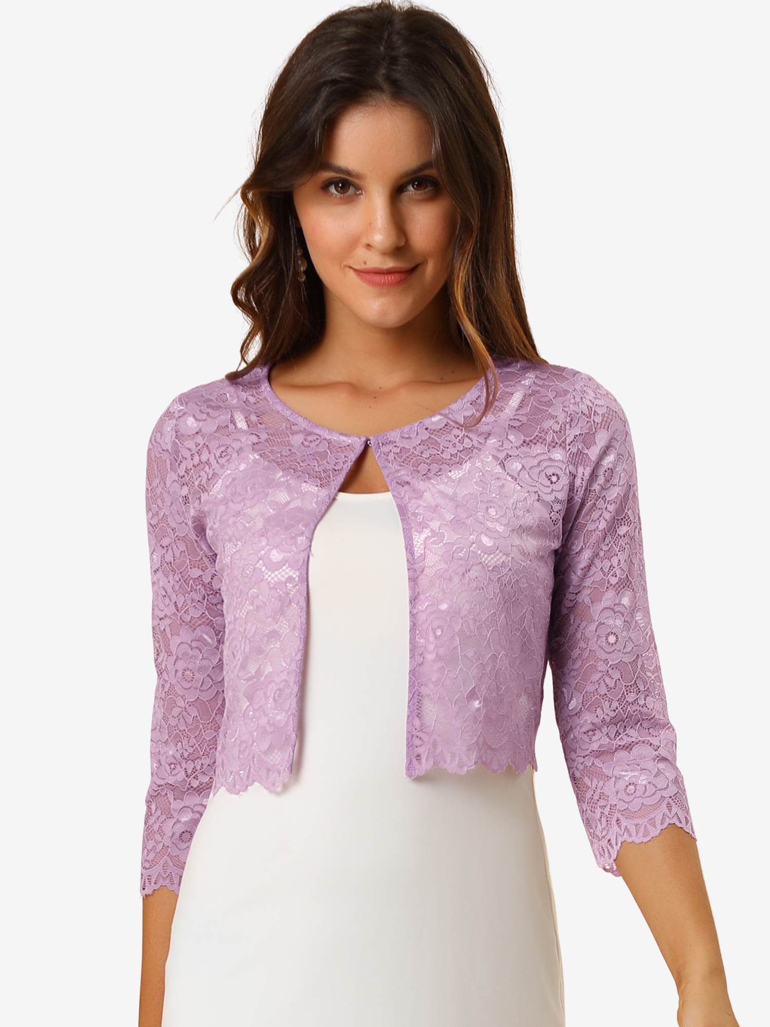 Allegra K Elegant Sheer Floral Lace Cropped Bolero Shrug Purple/XS - Allegra K catalog