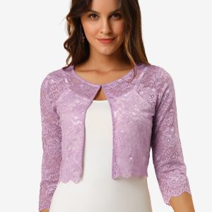 Allegra K Elegant Sheer Floral Lace Cropped Bolero Shrug Purple/XL - Allegra K catalog