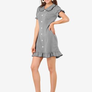 Plaid Gingham Ruffled Retro Peter Pan Collar Dress Black/S - Allegra K catalog