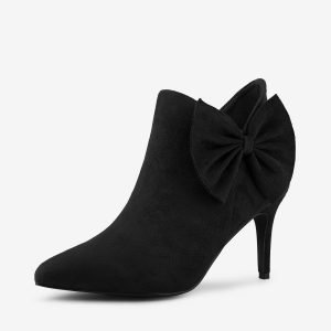 Pointed Toe Zip Bow Stiletto Heel Ankle Boots Black/7.5 - Allegra K catalog