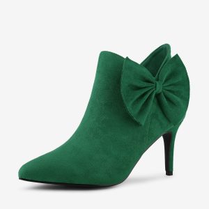 Pointed Toe Zip Bow Stiletto Heel Ankle Boots Emerald Green/8 - Allegra K catalog
