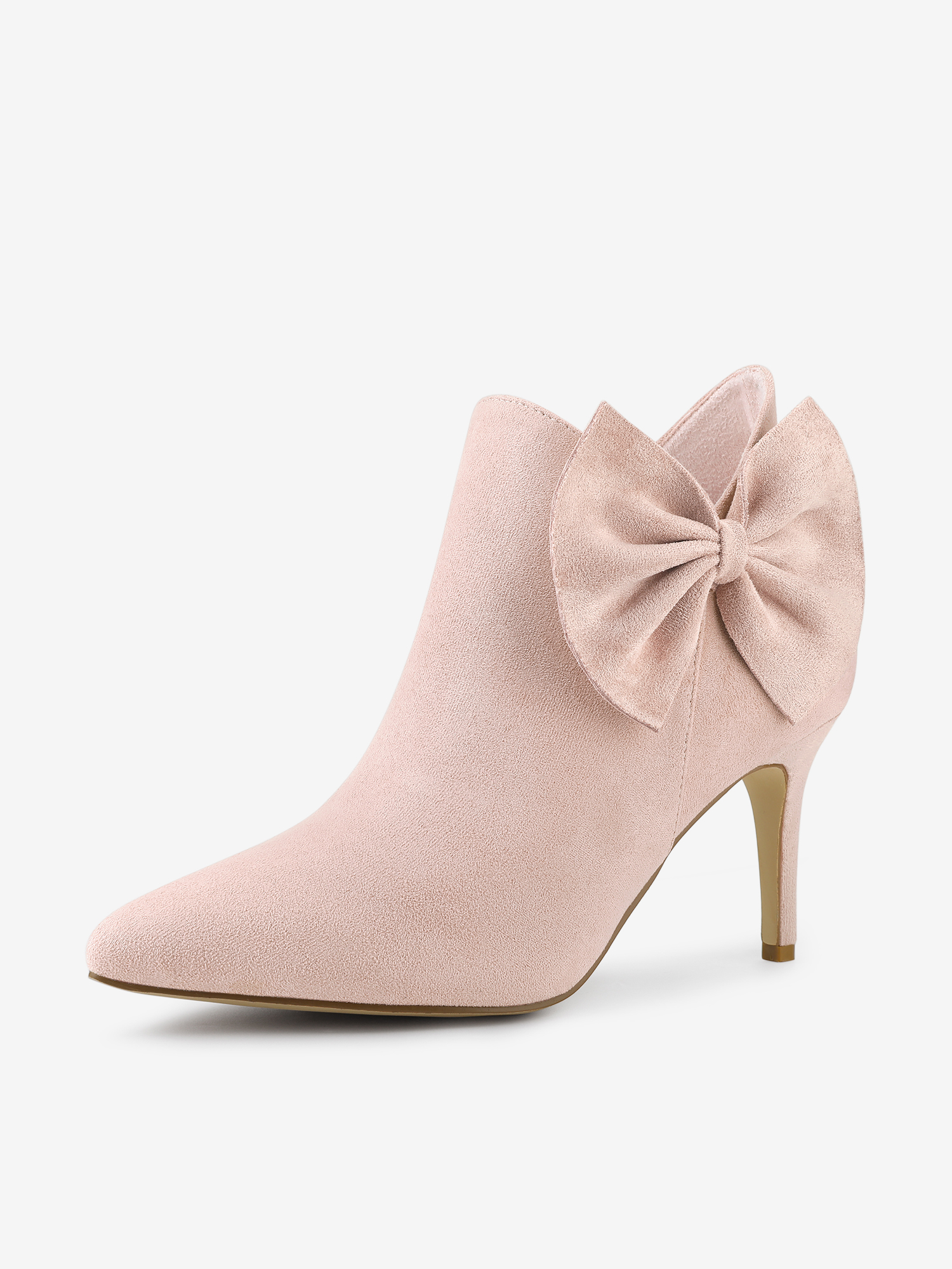 Pointed Toe Zip Bow Stiletto Heel Ankle Boots Dust Pink/9.5 - Allegra K catalog