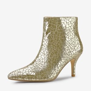Pointed Toe Sparkly Stiletto Heel Ankle Boots Gold/9 - Allegra K catalog