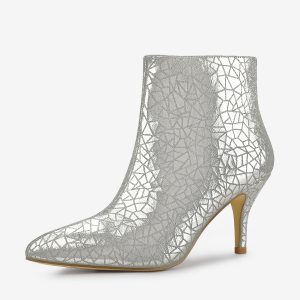 Pointed Toe Sparkly Stiletto Heel Ankle Boots Silver/7 - Allegra K catalog