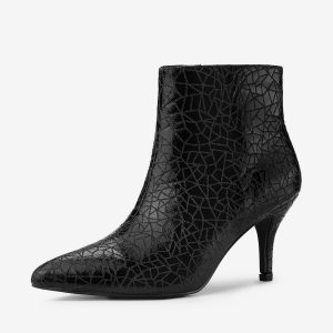 Pointed Toe Sparkly Stiletto Heel Ankle Boots Black/8 - Allegra K catalog