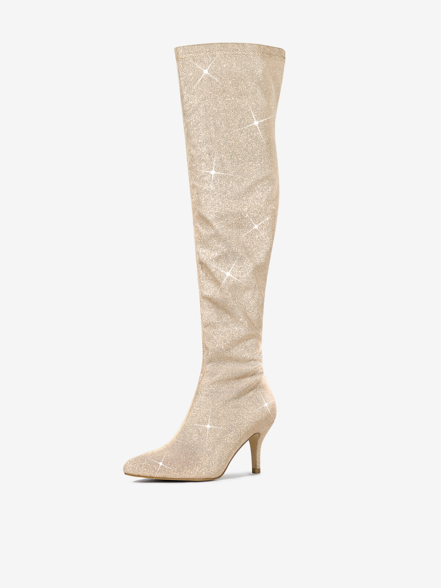 Glitter Pointed Toe Stiletto Heel Over the Knee High Boot Gold/11 - Allegra K catalog