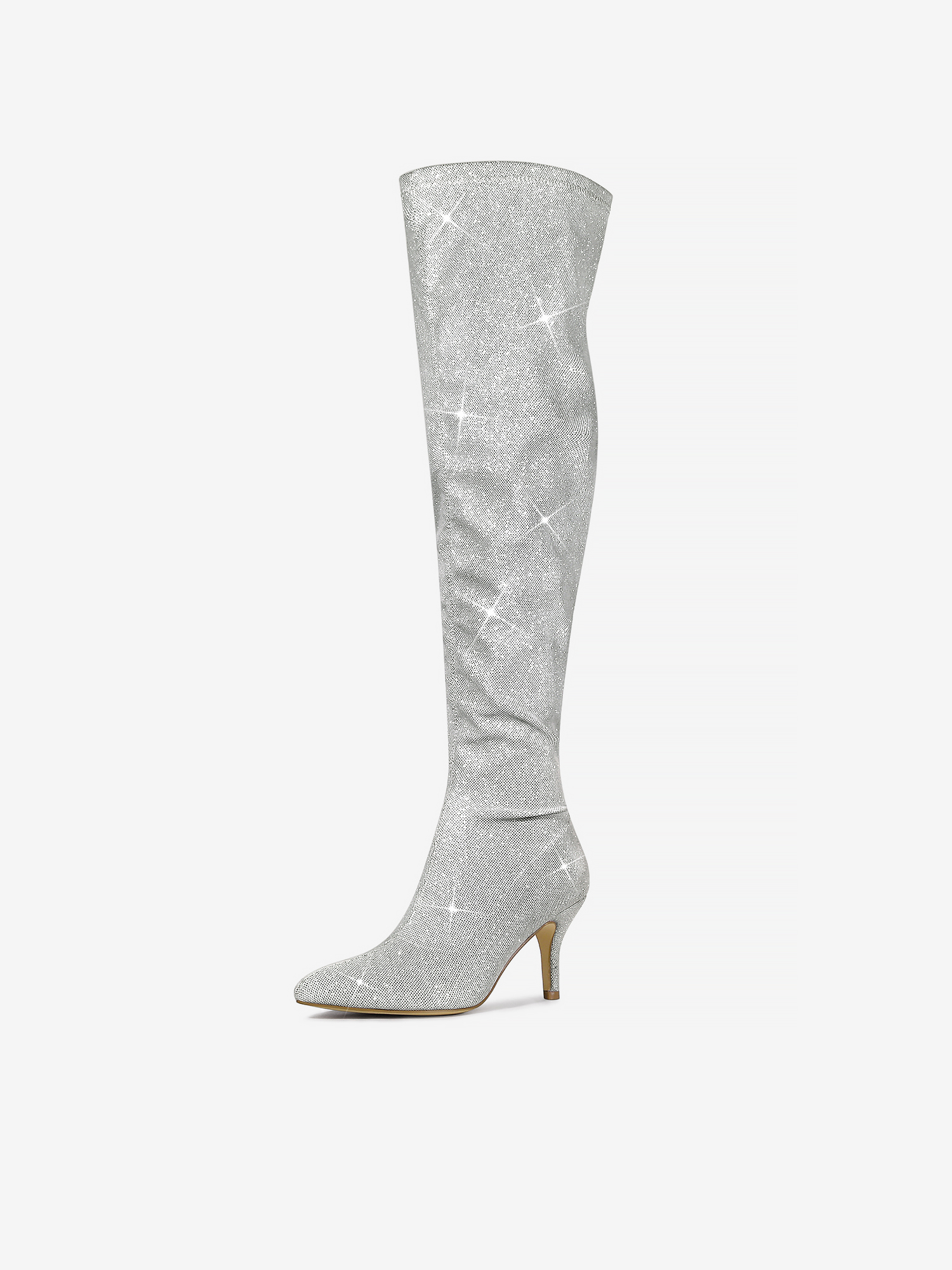 Glitter Pointed Toe Stiletto Heel Over the Knee High Boot Silver/11 - Allegra K catalog
