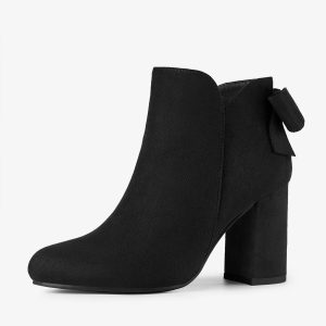Round Toe Bow Decor Chunky Heel Ankle Boots Black/7.5 - Allegra K catalog