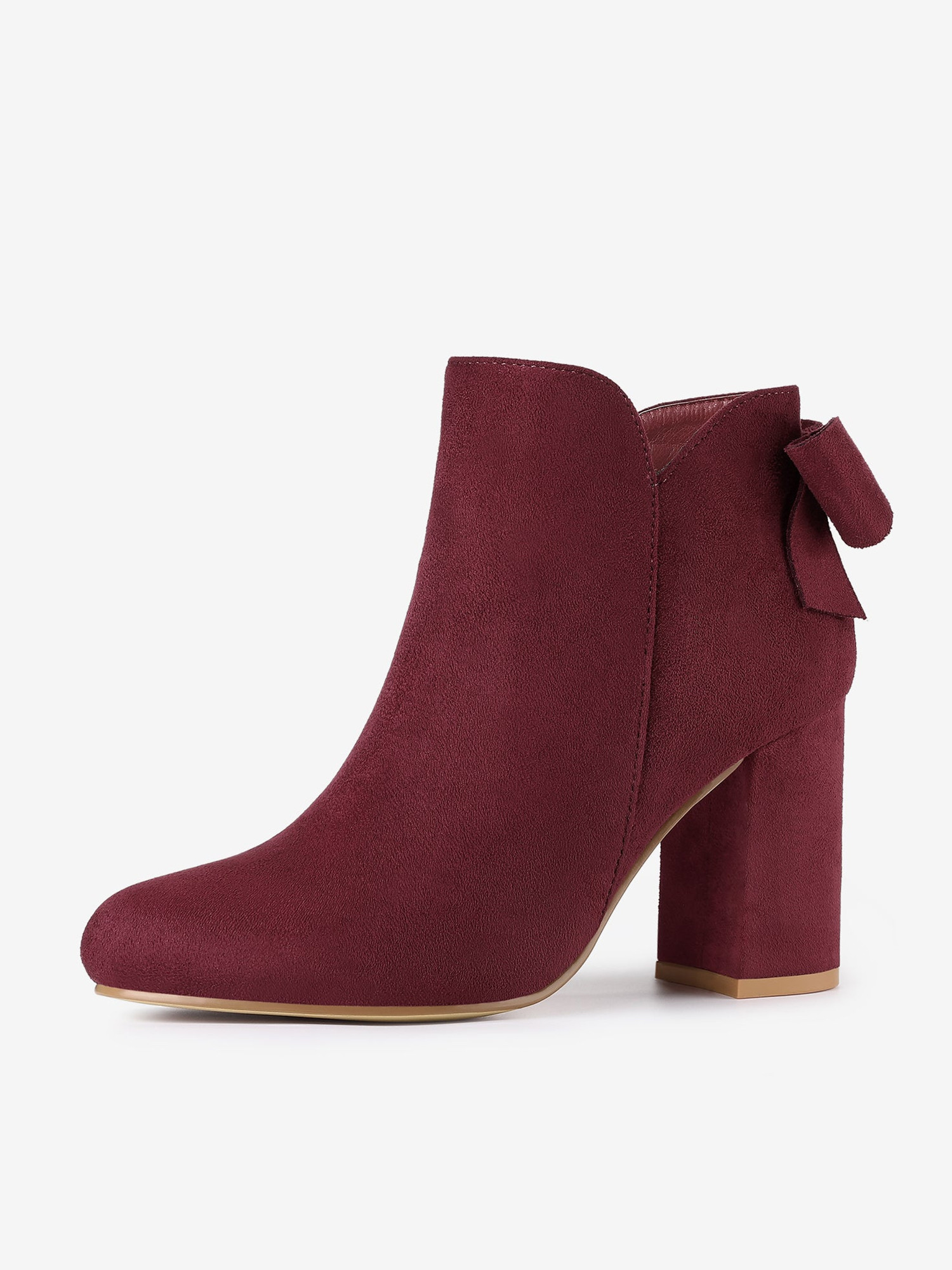 Round Toe Bow Decor Chunky Heel Ankle Boots Burgundy/6 - Allegra K catalog