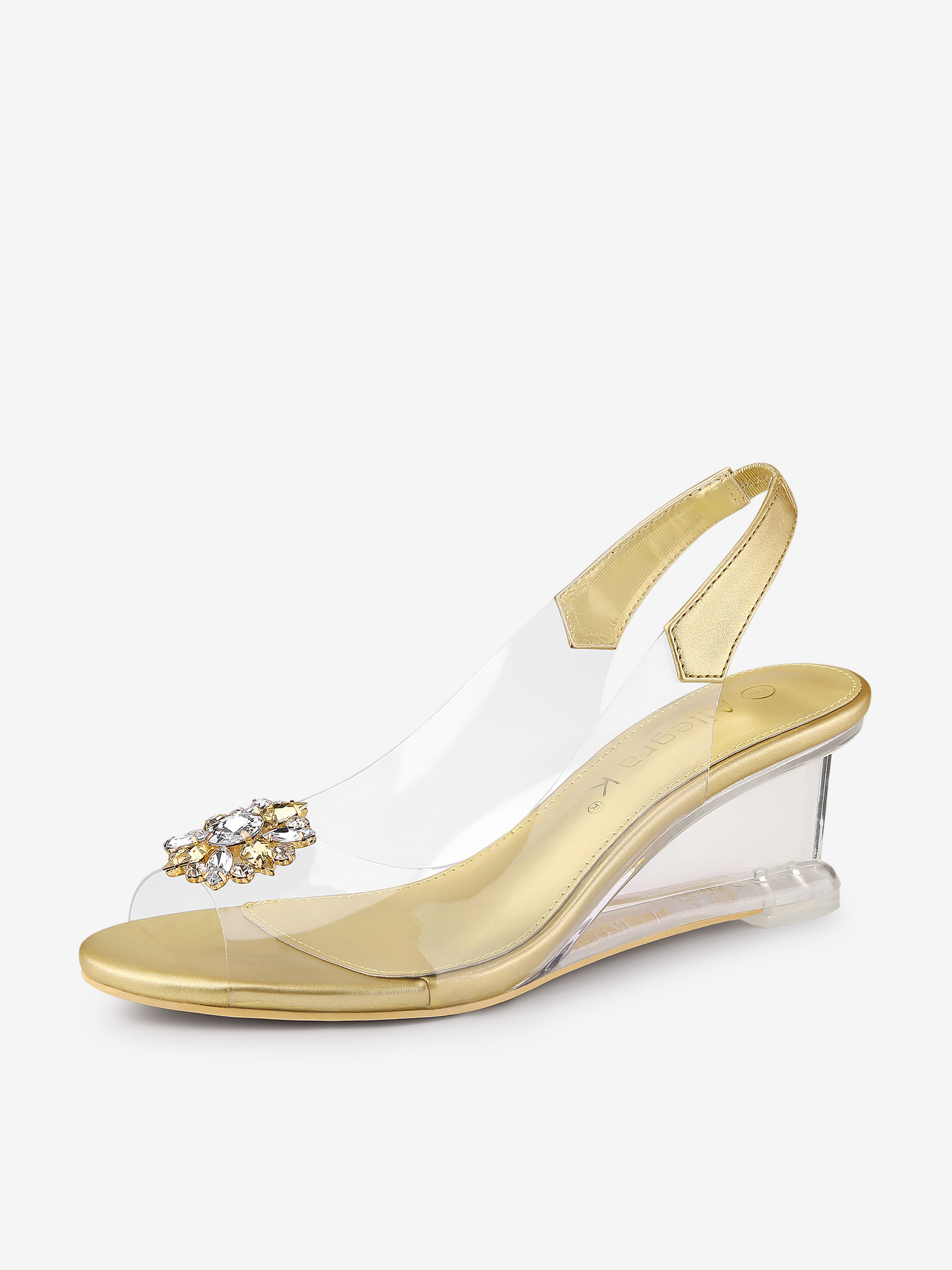Clear Slingback Wedges Rhinestone Transparent Peep Toe Heel Gold/11 - Allegra K catalog